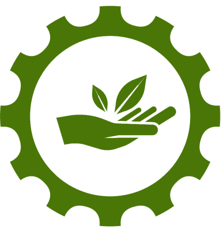Icon of hand holding a leaf inside of a gear
