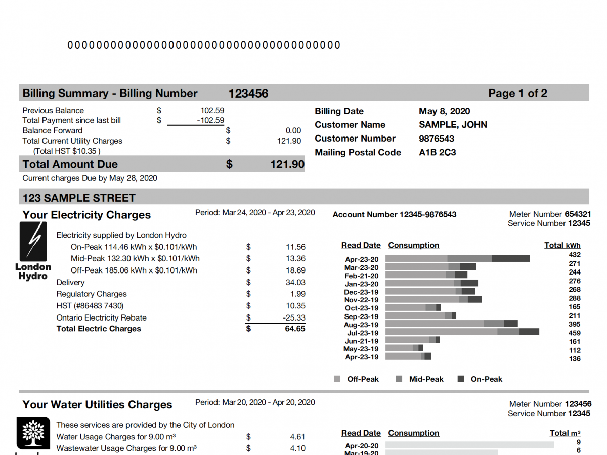 Sample London Hydro Bill Sample London Hydro Bill