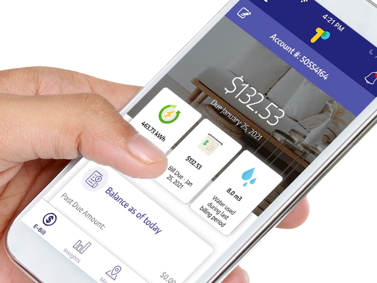 Hand holding smartphone with Trickl Hand holding smartphone with Trickl